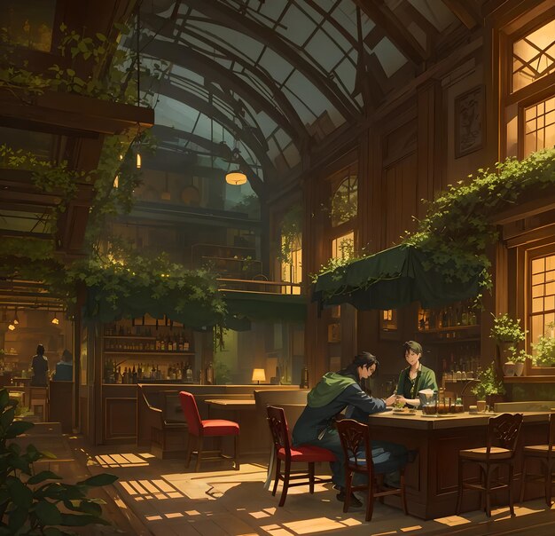 European house garden atmosphere in a cozy restaurant concept room