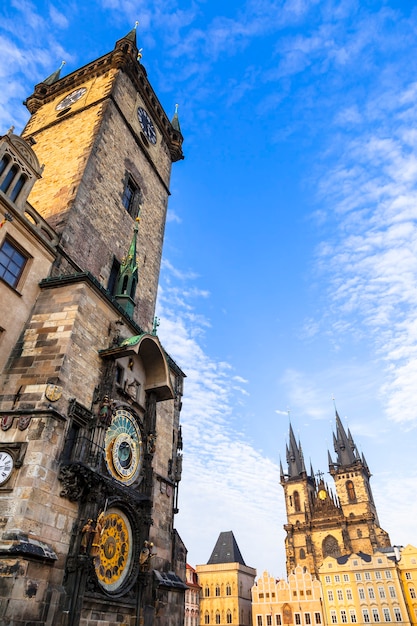 European landmarks - famous astronomical clocks and tyn cathedral in prague