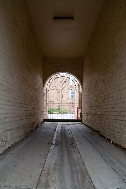 European long white brick tunnel