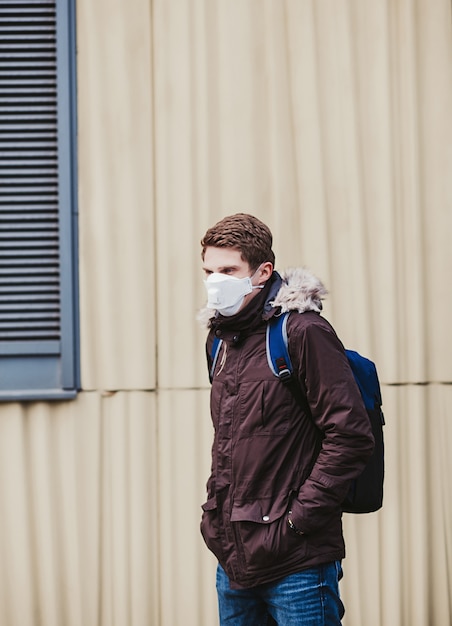 European man in a protective mask