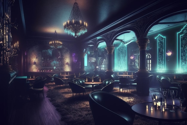 European nightclub with sophisticated decor and illumination