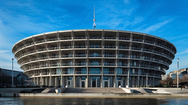 European parliament building in strasbourg france with a clear blue sky in the background