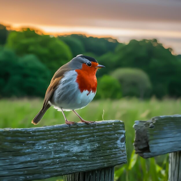 a European Robin perched on a weathered wooden fence