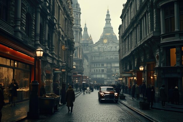 Foto european street serenity un viaggio alla luce del giorno attraverso le storiche strade di ciottoli