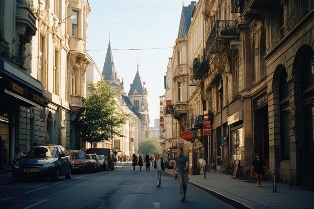 European Street Serenity Een reis bij daglicht over historische geplaveide wegen