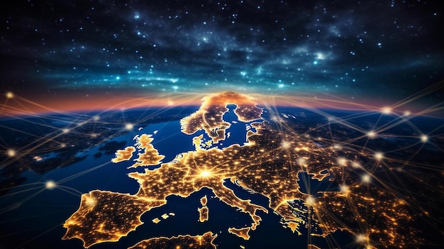 european telecommunication network connected over europe france germany uk italy concept about