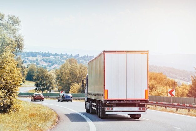 european tir truck on scenic road