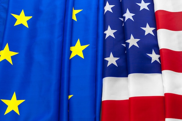 European union and american flag. Business and politics concept