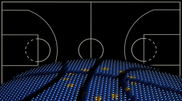 유럽 연합 농구 코트 배경 농구 공