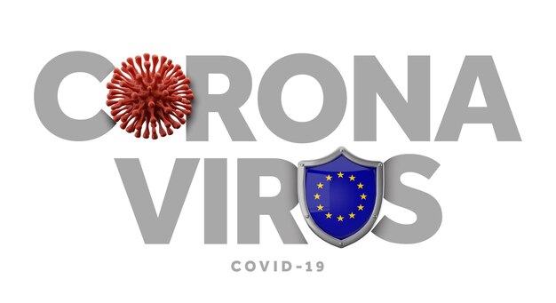 Photo european union coronavirus concept with microbe and shield d render