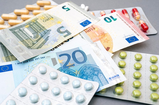 European Union currency and packs with pills on a table concept picture