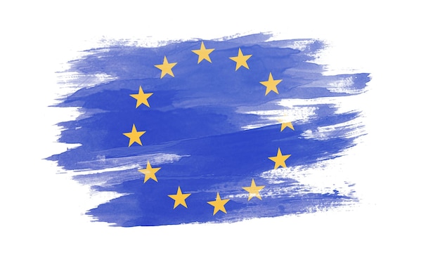 欧州連合の旗のブラシストローク、白い背景の上の国旗