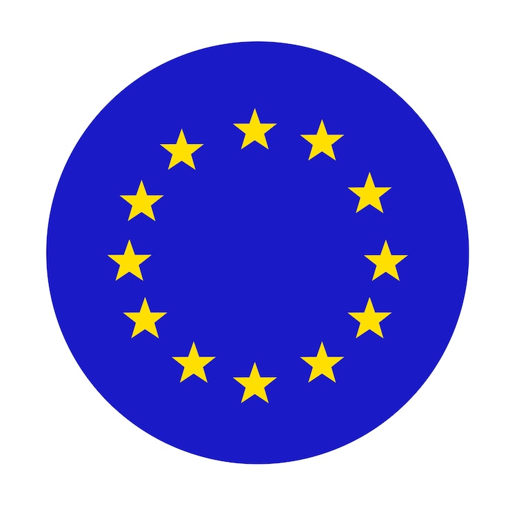 Photo european union flag, round icon. the official colors are correct. circle ring of yellow gold stars on a blue background. eu symbol. europe flag, eu icon.