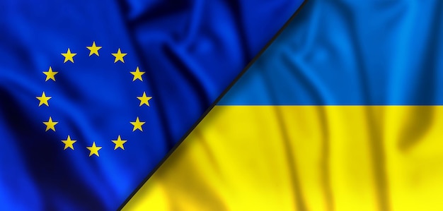 European Union and Ukraine Full Frame Shot Of Flags