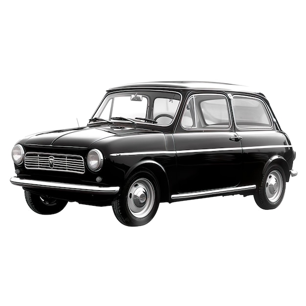 European vintage compact car black and white isolated photo