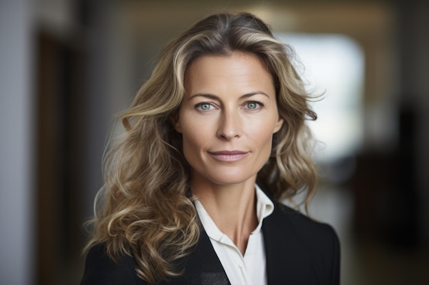 European woman 50 years old wavy hair wearing a professional attire