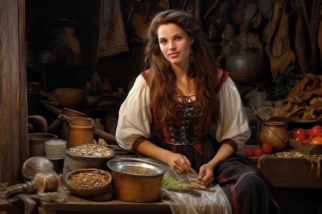 European woman in traditional clothes