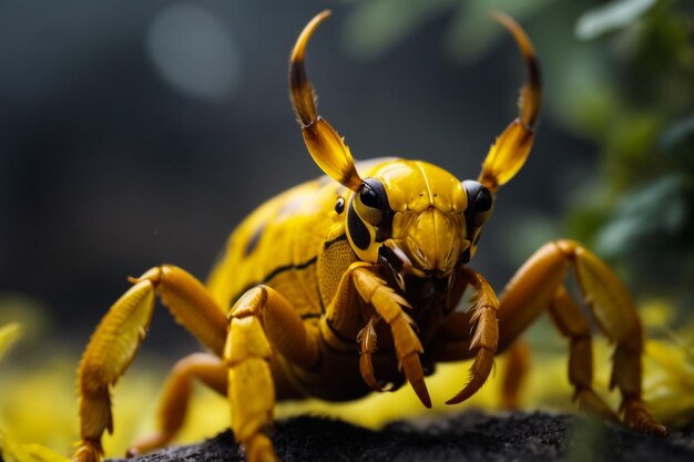 Photo european yellow beetle saperda scalaris