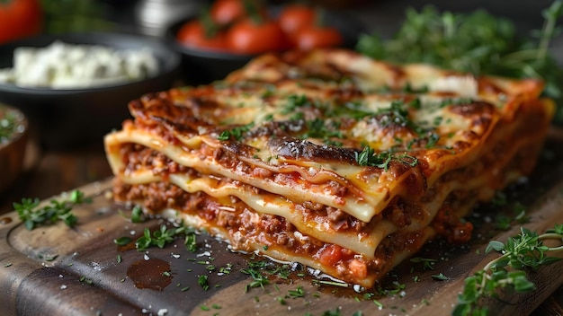 Europeanstyle lasagna with fresh ingredients traditional bolognese and her Concept Cheese Beef Pasta Italian Homemade