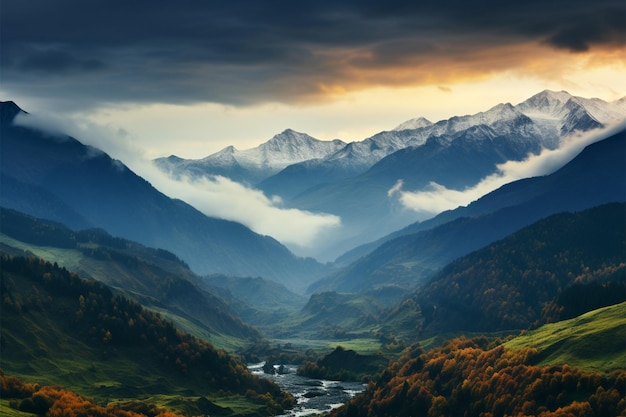 Photo europes svaneti region a foggy mountain pass in the caucasus