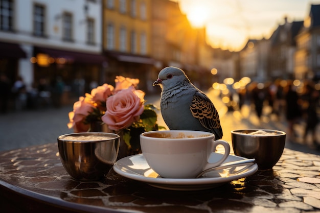 Europese scène buiten koffie espresso en historische architectuur generatieve IA