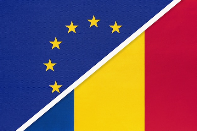 Europese Unie of EU versus nationale vlag van Roemenië