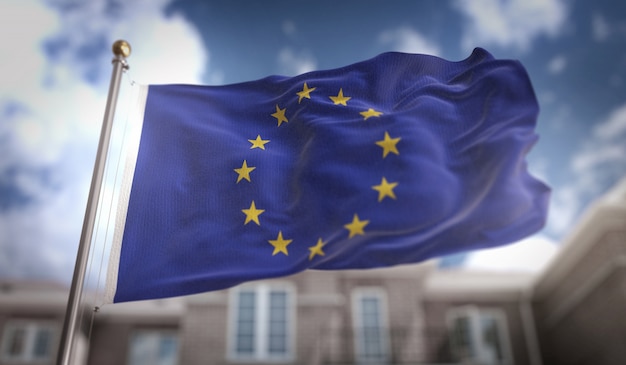 Europese vlag 3D-rendering op de achtergrond van de blauwe hemel