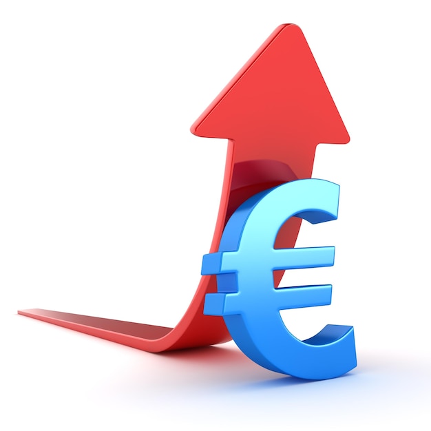 Eurosymbool en rode pijl