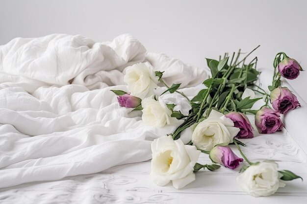 Eustoma blanket with blooms on a white background