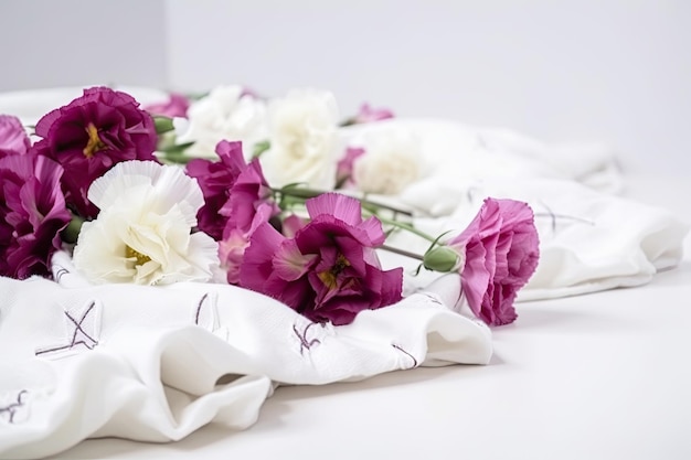 Eustoma blanket with blooms on a white background