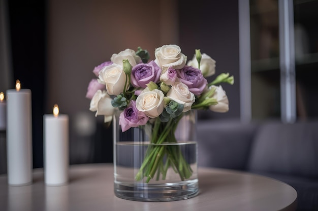 Eustoma in een vaas klaar voor een romantische en elegante bruiloft