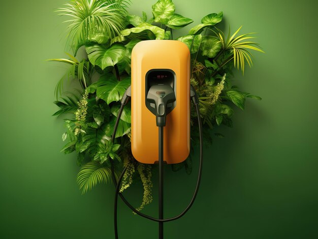 Ev charger on nature place charger for eco friendly electric car charger ai generated