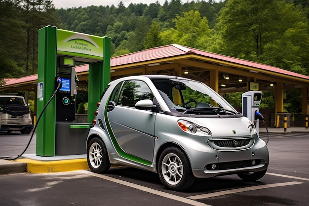 EV charging car on a sunny day Generative AI