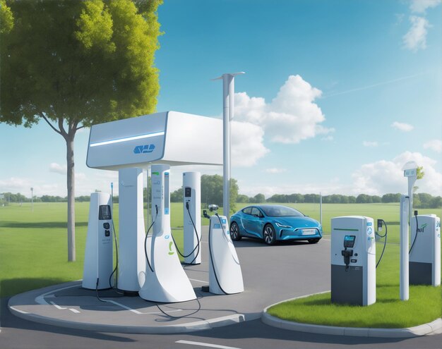 Foto stazione di ricarica ev per auto elettriche nere in concetto di energia verde