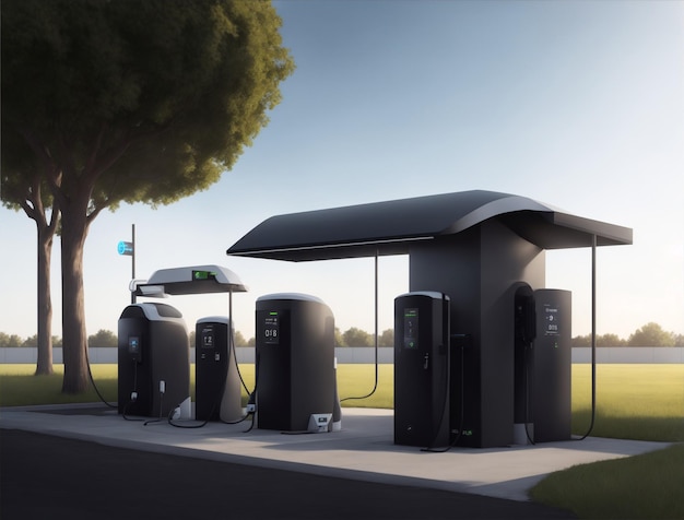 Foto stazione di ricarica ev per auto elettriche nere in concetto di energia nera