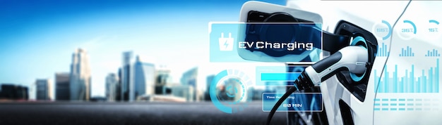 EV charging station for electric car in concept of alternative green energy