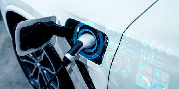 EV charging station for electric car in concept of alternative green energy