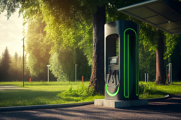 EV charging station for electric car in concept green energy Created with Generative AI technology