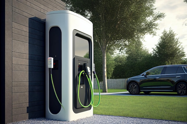 EV charging station for electric car in concept green energy Created with Generative AI technology