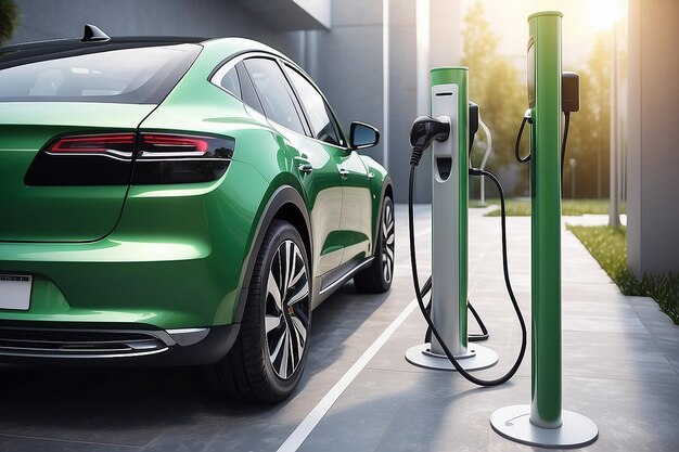 EV charging station for electric car in concept of green energy and eco power produced