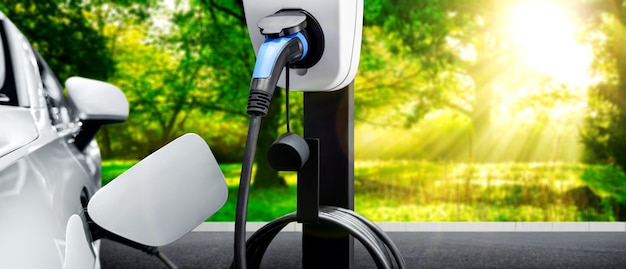 EV charging station for electric car in concept of green energy and eco power