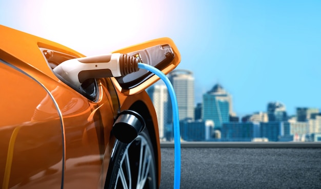 Stazione di ricarica ev per auto elettriche nel concetto di energia verde ed eco power