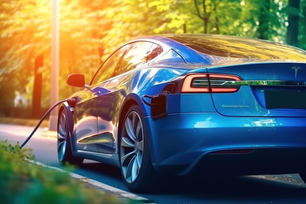 녹색 에너지 생성 AI 개념의 전기 자동차용 EV 충전소