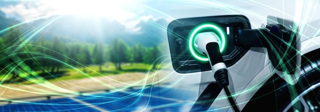 EV charging station for electric car in concept of green sustainable energy