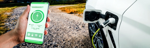 Stazione di ricarica per veicoli elettrici per auto elettriche con stato del caricatore di visualizzazione dell'app mobile