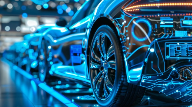 Foto sistema di auto elettriche ev o tecnologia automobilistica futuristica con connessione di controllo di potenza super compu