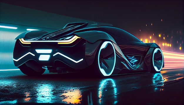 Photo ev electric car system futuristic car in night