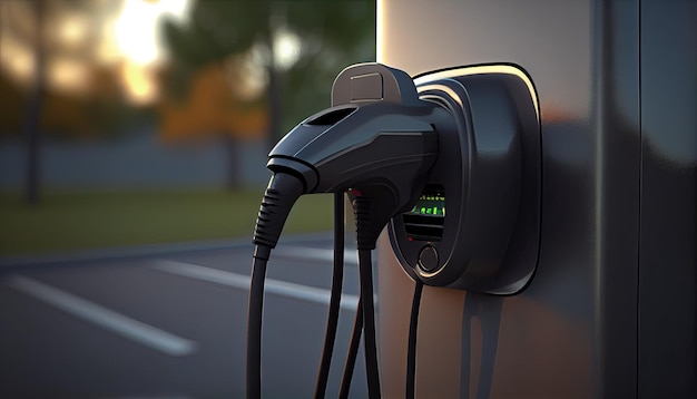 EV elektrische auto aangesloten opladen op stand-alone station