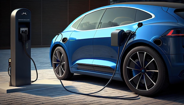 EV elektrische auto aangesloten opladen op stand-alone station