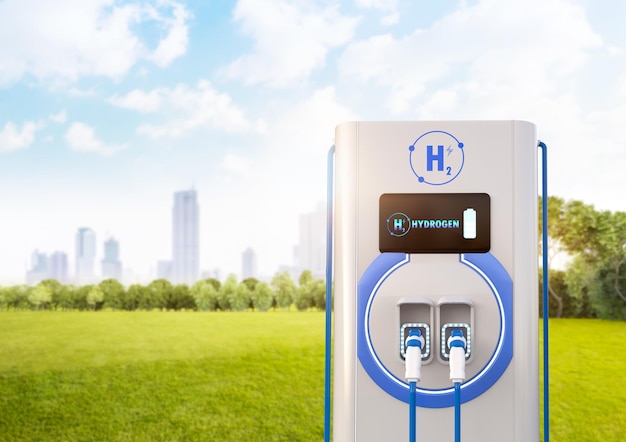 EV hydrogen charging station or electric vehicle recharging station for green energy